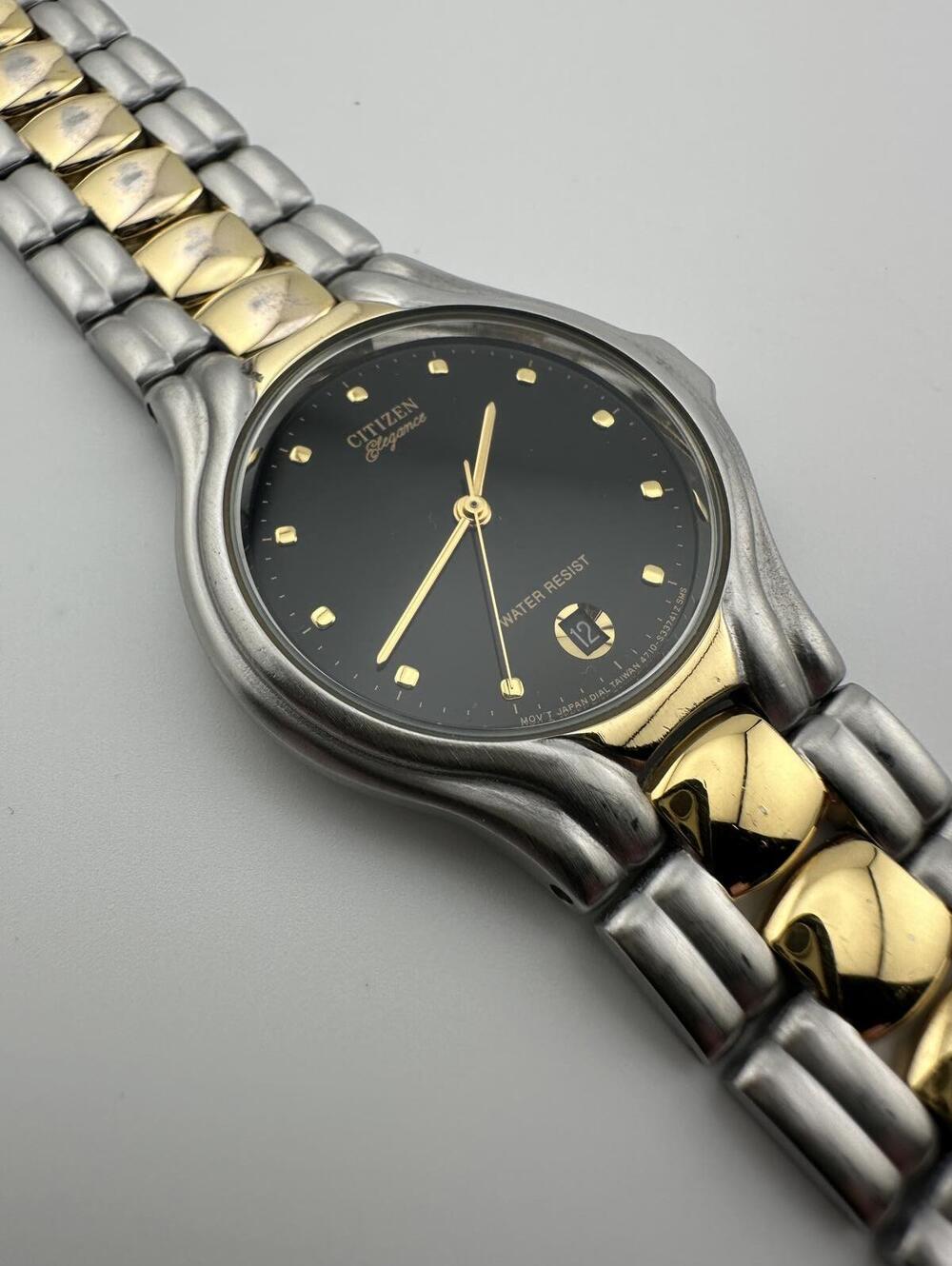 Vintage Citizen Elegance Quartz Watch Dark Grey Dial Date Unisex 35mm
